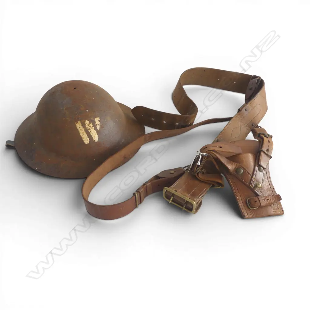 WW1? HELMET Dia.310mm + BROWN LEATHER SAM BROWNE BELT w. ATTACHED HOLSTER Image 1++