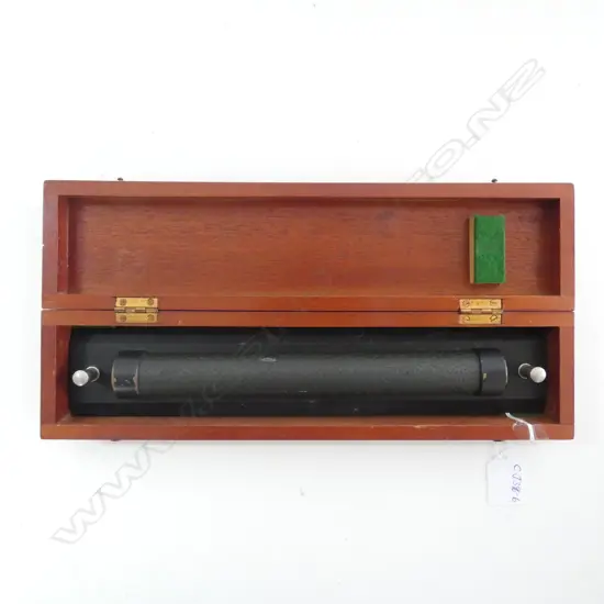 VINTAGE DRAFTSMAN'S RULER ebonised brass. In mahogany fitted case. L.325mm.