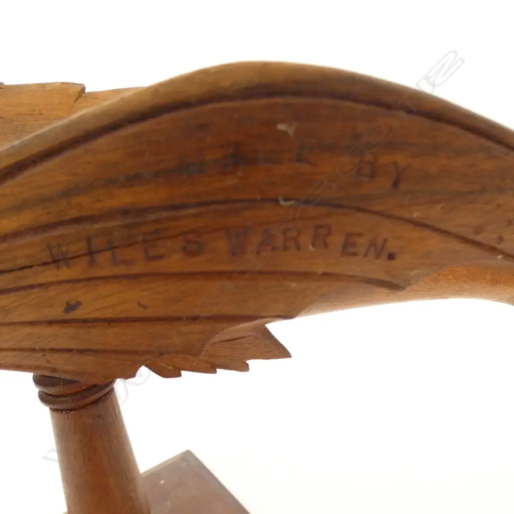 PITCAIRN IS. FLYING FISH, carved by Wiles Warren (1927–1975), wings repaired & 1 eye missing Image 1++
