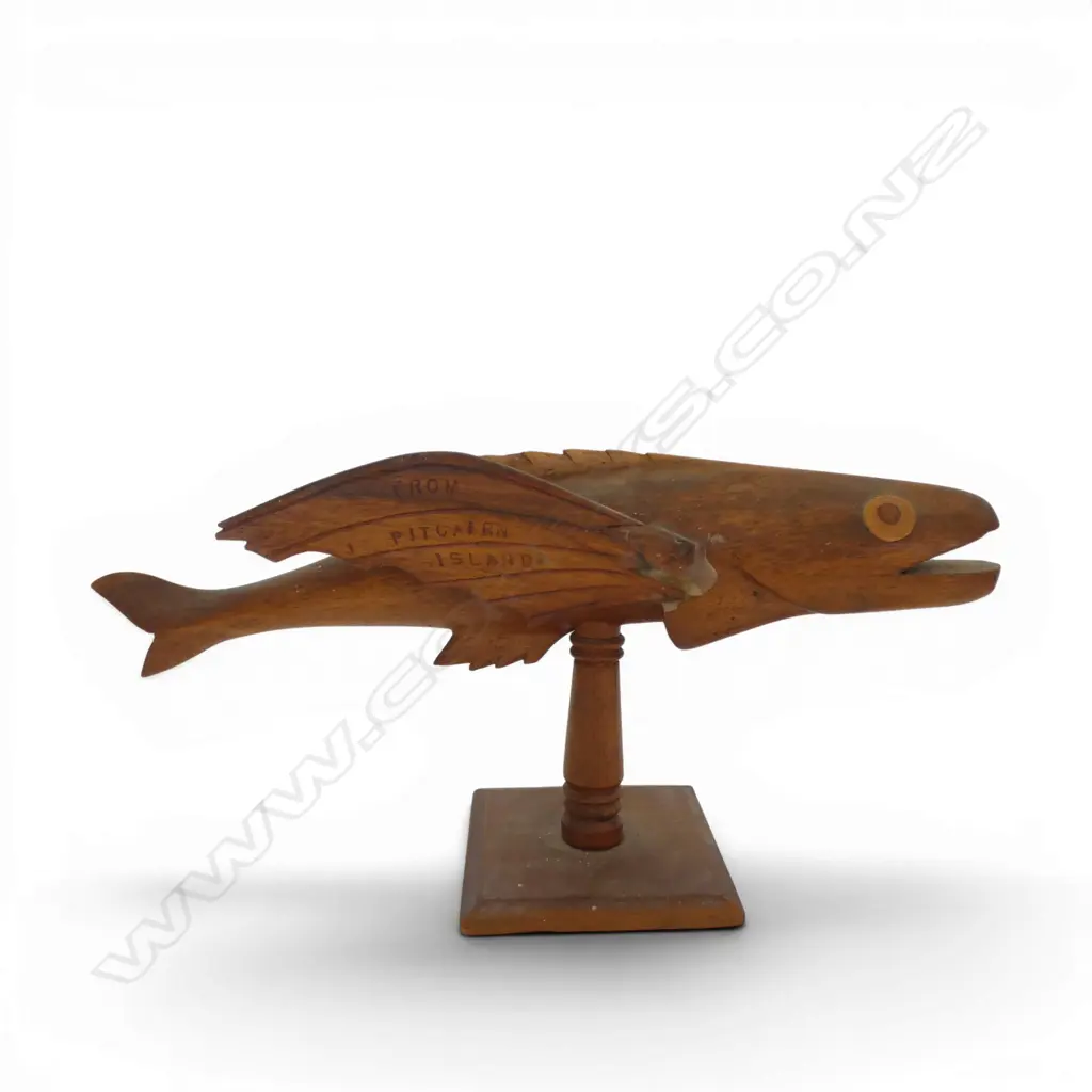 PITCAIRN IS. FLYING FISH, carved by Wiles Warren (1927–1975), wings repaired & 1 eye missing Image 1++
