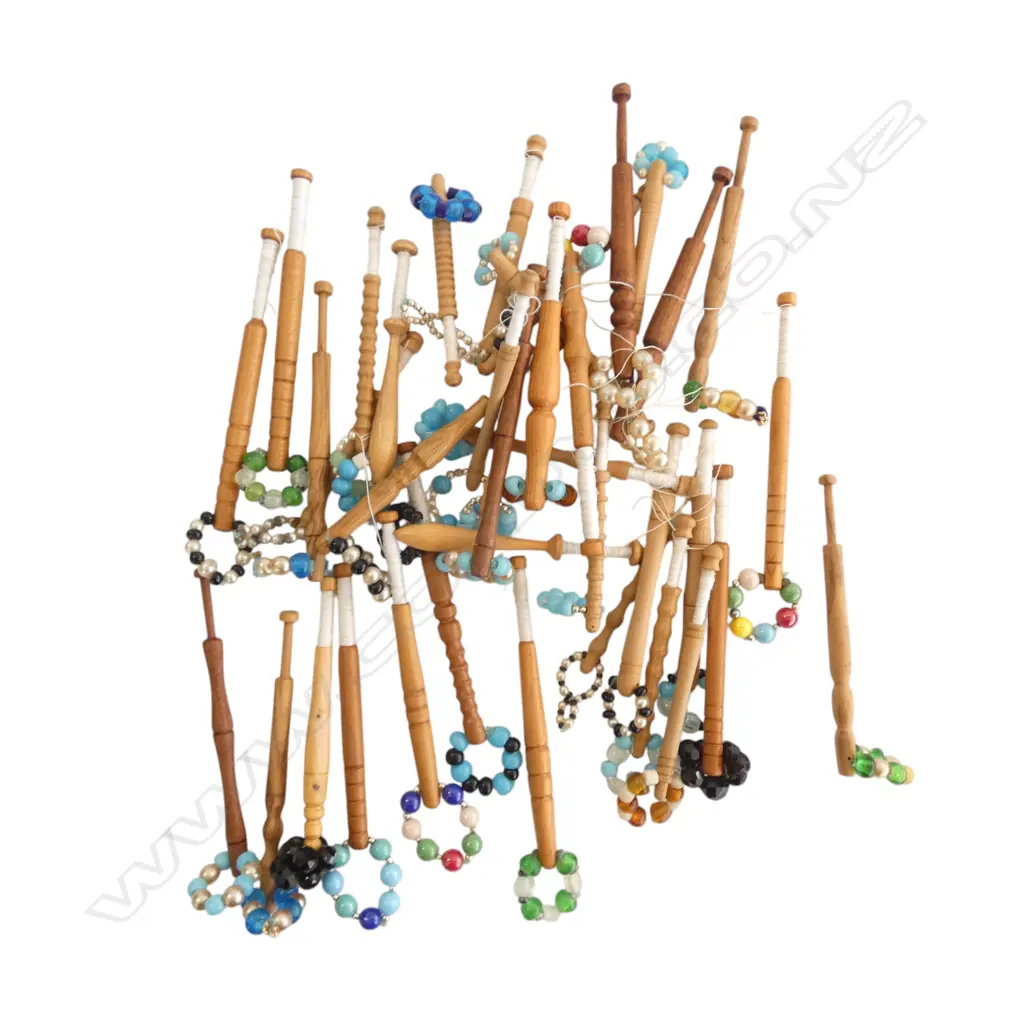 LARGE COLLECTION LACE MAKER'S WOODEN BOBBINS with bead ends etc Image 1++