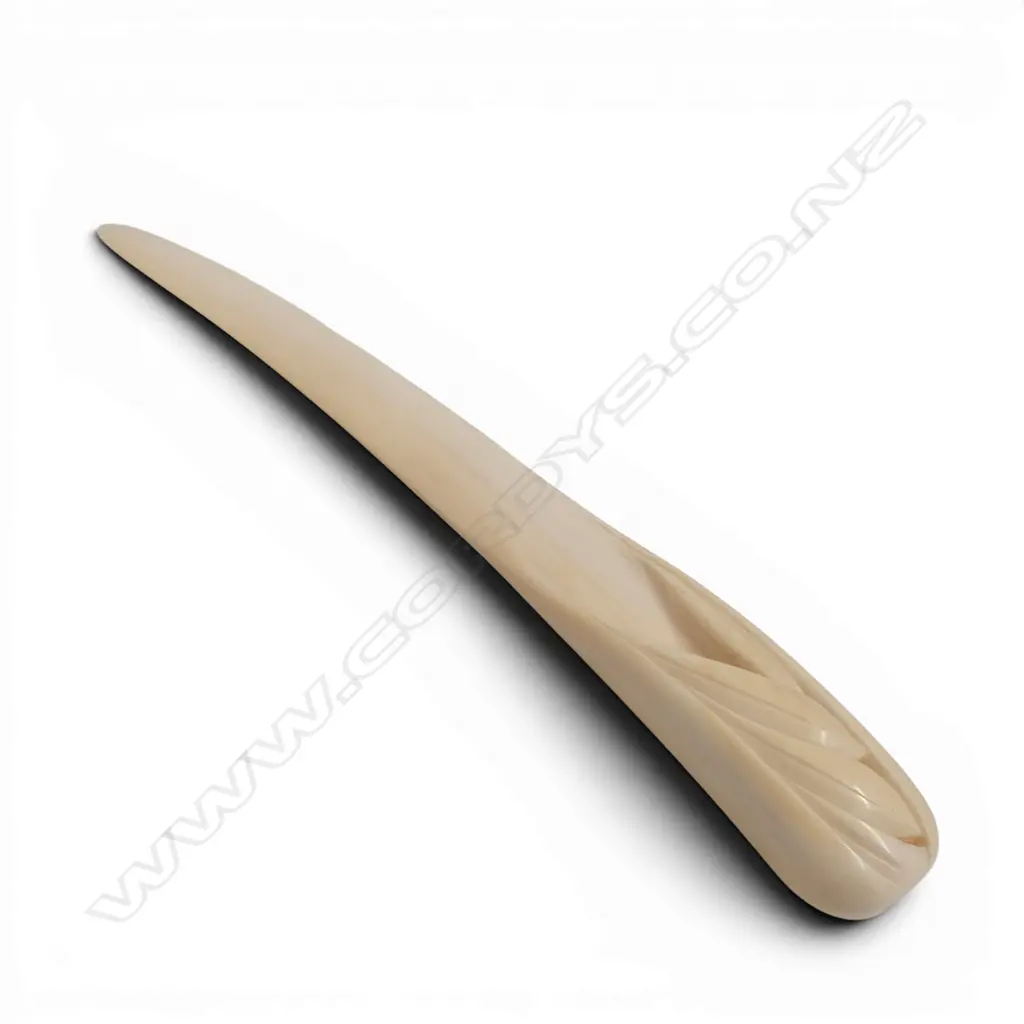 CARVED IVORY LETTER OPENER, SIGNED TO END 'NFF' L.315mm Image 1++