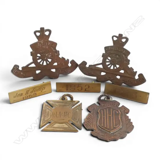 2 MILITARY BADGES + MEDALLION + 3 DATED BARS