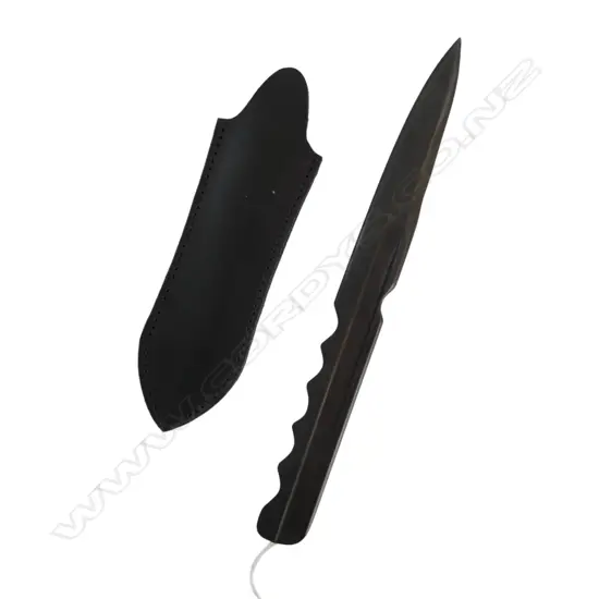 CUSTOM BOOT KNIFE w. LEATHER SHEATH L.225mm