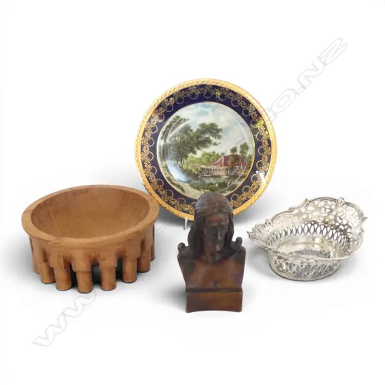 ASST. COLLECTABLES; LIMOGES PLATE, BUST, SILVER PLATE DISH & KAVA BOWL Dia.155mm