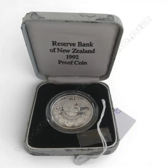 CASED N.Z. 1992 DECIMAL CURRENCY 25th ANN. .925 SILVER PROOF $5 COIN 27.95gms