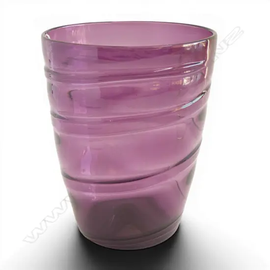 WHITE FRIARS AMETHYST RIBBON TRAILED VASE DESIGNED BY BARNABY POWELL IN 1935 170 x 225mm