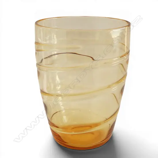 WHITE FRIARS GOLD AMBER RIBBON TRAILED VASE DESIGNED BY BARNABY POWELL IN 1936 125 x 175mm