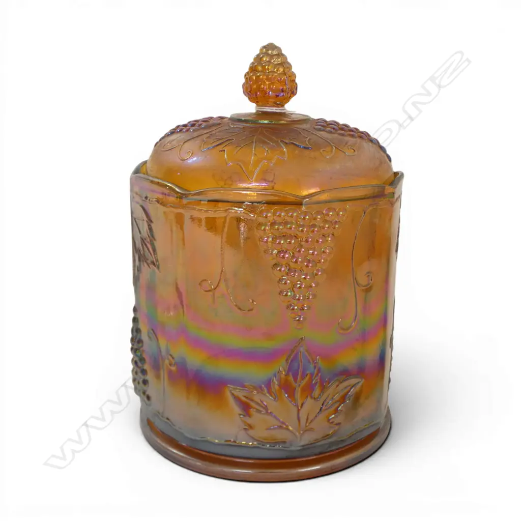 LRG CARNIVAL GLASS LIDDED COOKIE JAR, H.250  Image 1++
