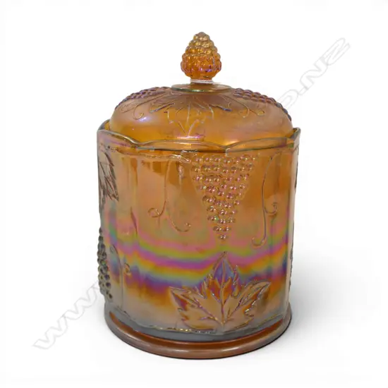 LRG CARNIVAL GLASS LIDDED COOKIE JAR, H.250 