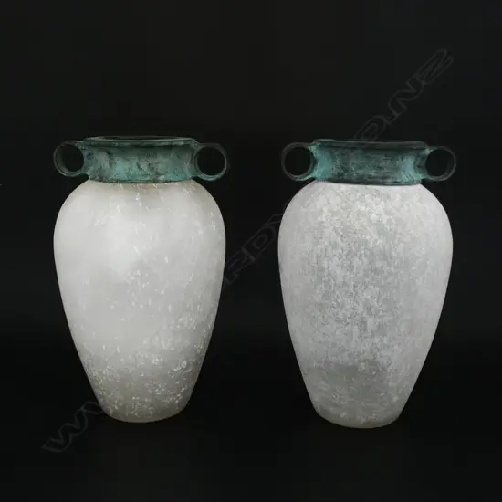 PR OPAQUE GLASS BRONZED METAL TOPPED URNS, H.230mm