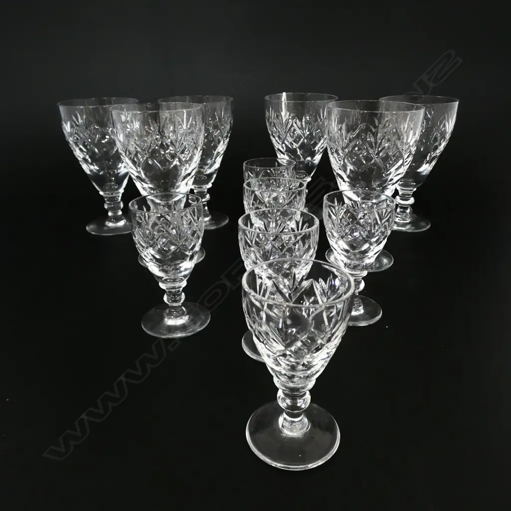 12 WEBB CORBETT ‘GEORGIAN’ CUT CRYSTAL GLASSES 6 WINE & 6 LIQUEUR, H.120MM, H.75MM Image 1++