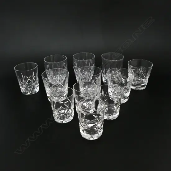 12 VINTAGE CUT CRYSTAL TUMBLERS ASSTD ROYAL BRIERLEY ETC, H.100MM (TALLEST)