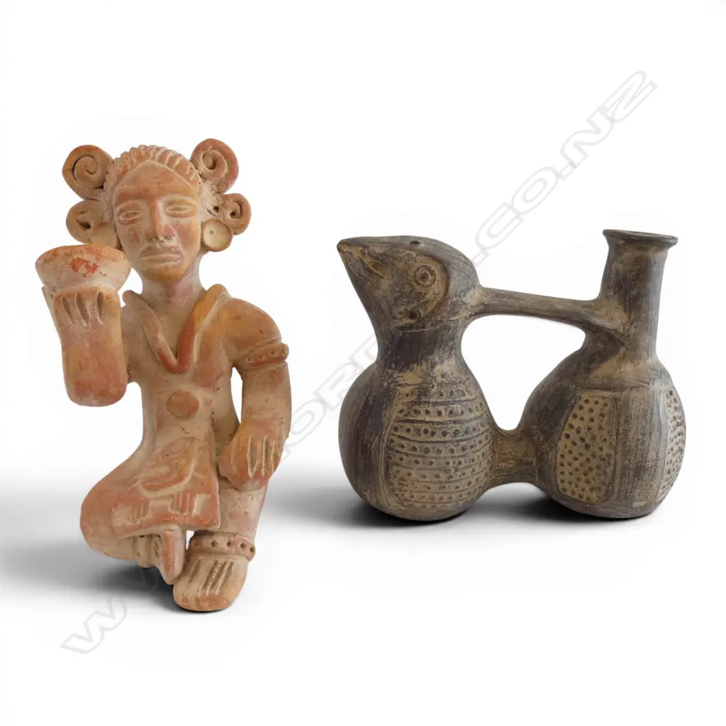 SOUTH AMERICAN POTTERY FIGURE H160MM & INCA POTTERY DRINKING VESSEL H120MM Image 1++