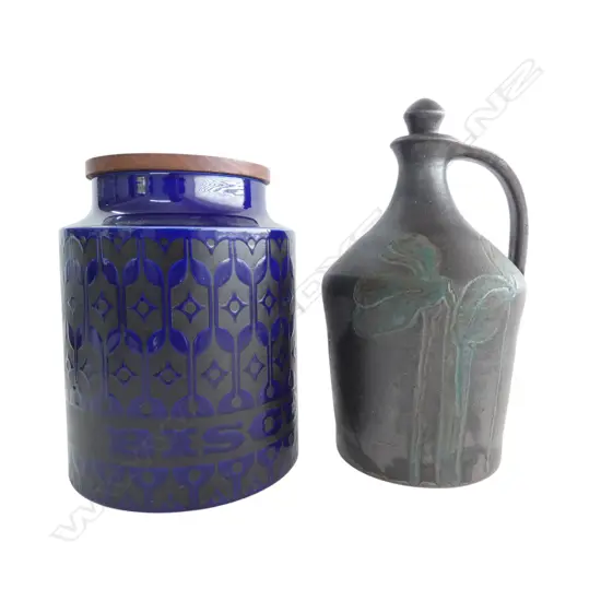 HORNSEA BISCUIT JAR H.200mm + STUDIO POTTERY JUG H.250mm