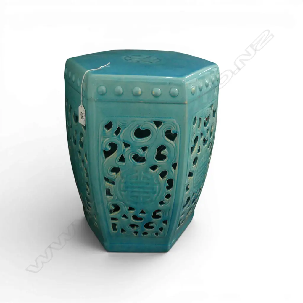 CHINESE PORCELAIN  TURQUOISE  PIECED BARREL STOOL H400MM Image 1++