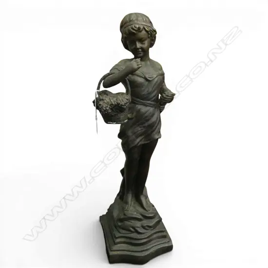 VINTAGE BRONZE FIGURE CHILD WITH BASKET H640MM