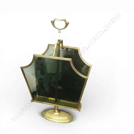 VINTAGE HOLLYWOOD REGENCY BRASS & SMOKY GLASS metamorphic MAGAZINE RACK H.540mm 