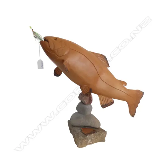 CARVED WOODEN TROUT H.420mm eye missing, 1 fin loose