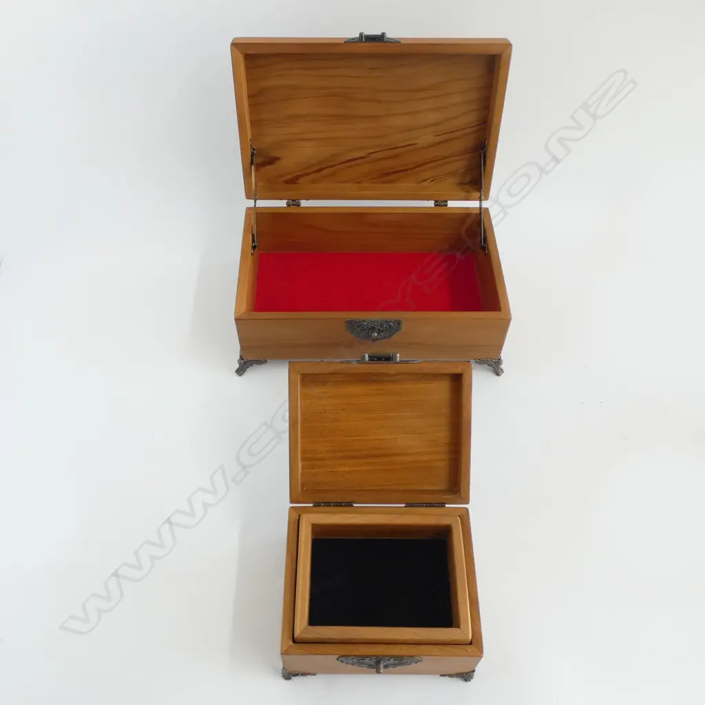 2 WOODEN BOXES BY OHAUPO SWAMP KAURI PRODUCTS NZ W.300mm Image 1++