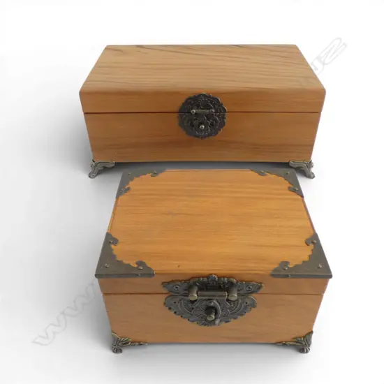 2 WOODEN BOXES BY OHAUPO SWAMP KAURI PRODUCTS NZ W.300mm