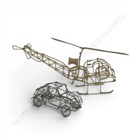 2 WIRE FRAMED MODELS; HELICOPTER L.350mm & BEETLE CAR