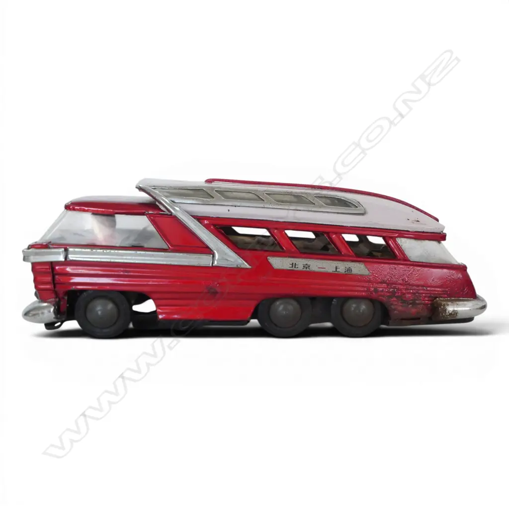 VINTAGE BATTERY OPERATED TIN TOY BUS L280MM Image 1++
