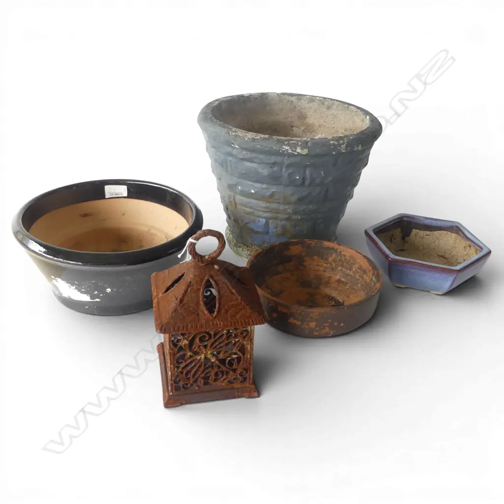 5 GARDEN PLANTER POTS + METAL LANTERN H.220mm Image 1++