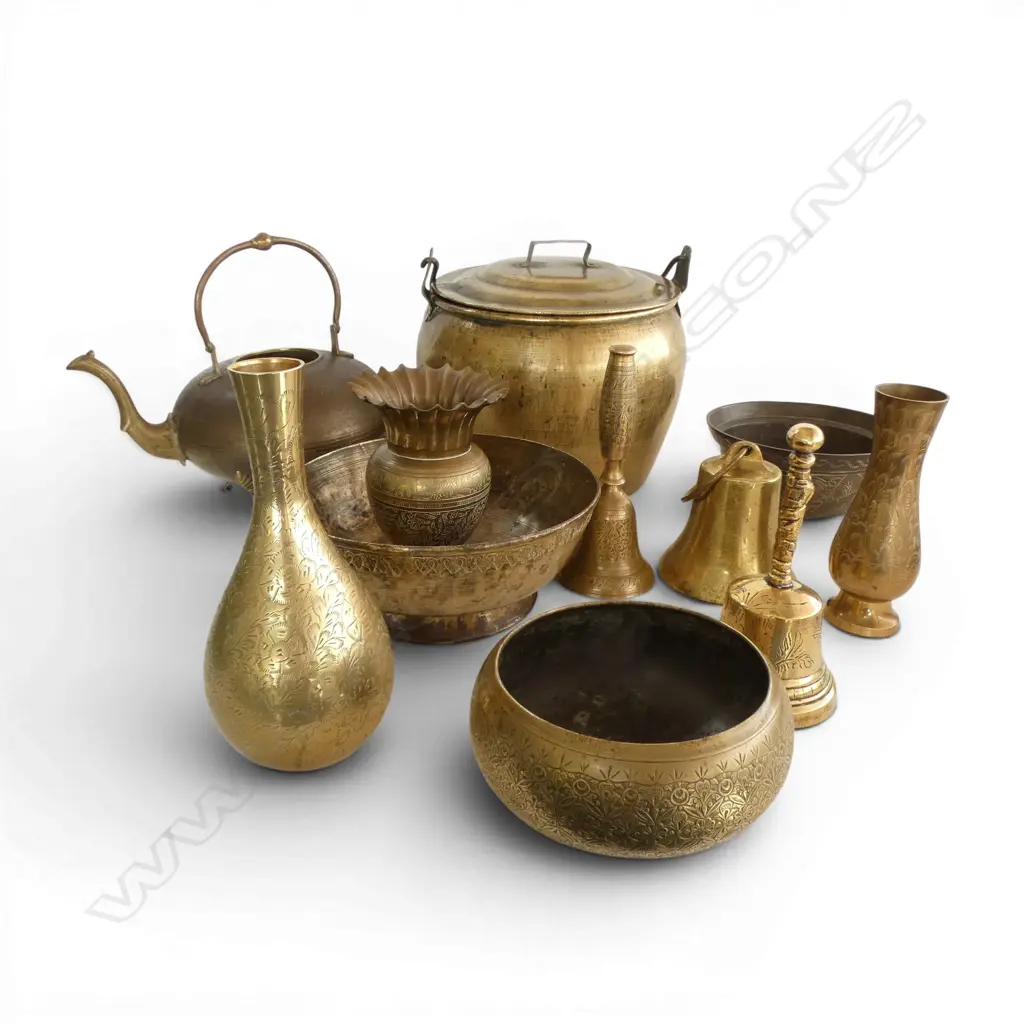 12 PCES ETHNIC BRASS; LIDDED CONTAINER H.230mm ETC Image 1++