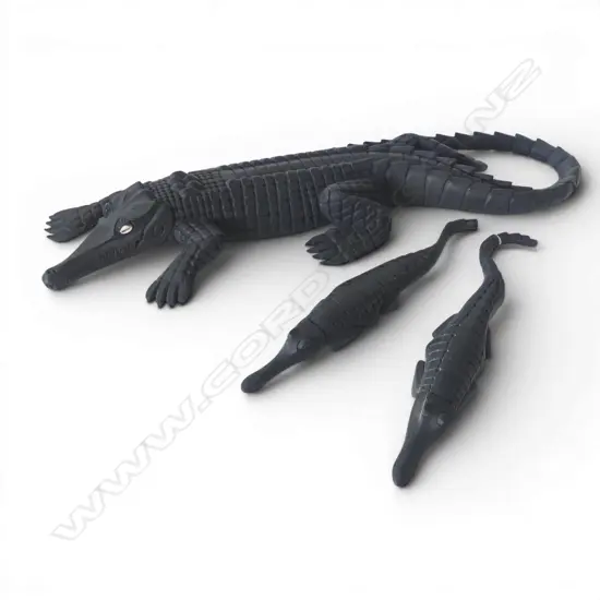 TRIO CARVED WOODEN WALL MOUNTED CROCODILES, L.900/460/460mm