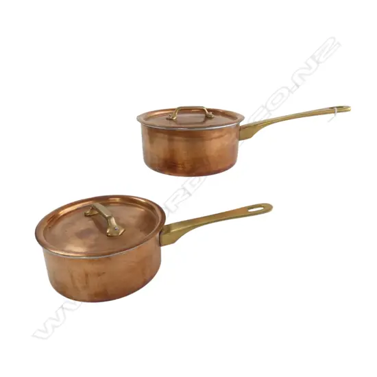 2 QUALITY LIDDED COPPER SAUCE PANS 160, 140mm dia