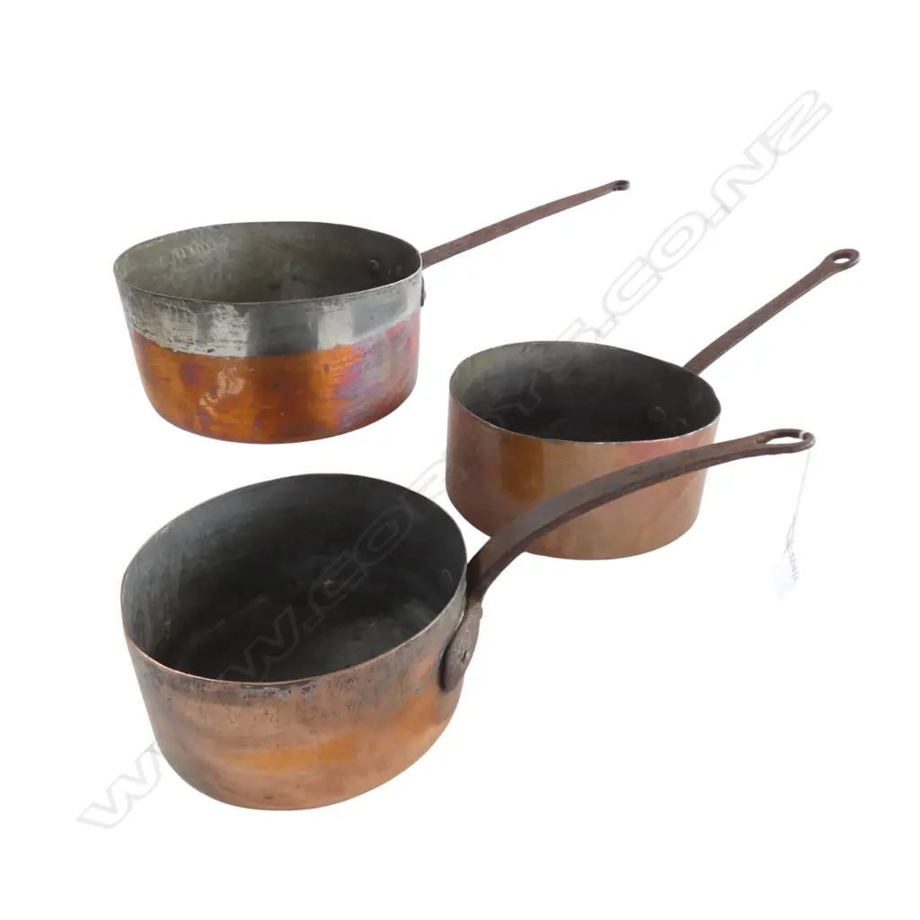 3 COPPER PANS 250mm dia Image 1++
