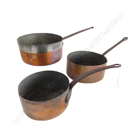 3 COPPER PANS 250mm dia