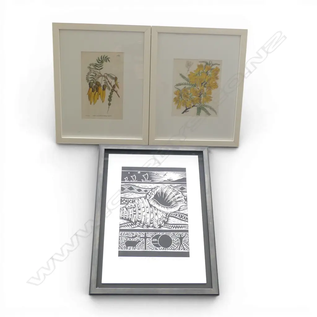 DAVID TEATA 'SOUND OF POLYNESIA' PRINT 9/20 SIGNED & DATED 2020 420x295mm + 2 KOWHAI PRINTS 185x155mm Image 1++