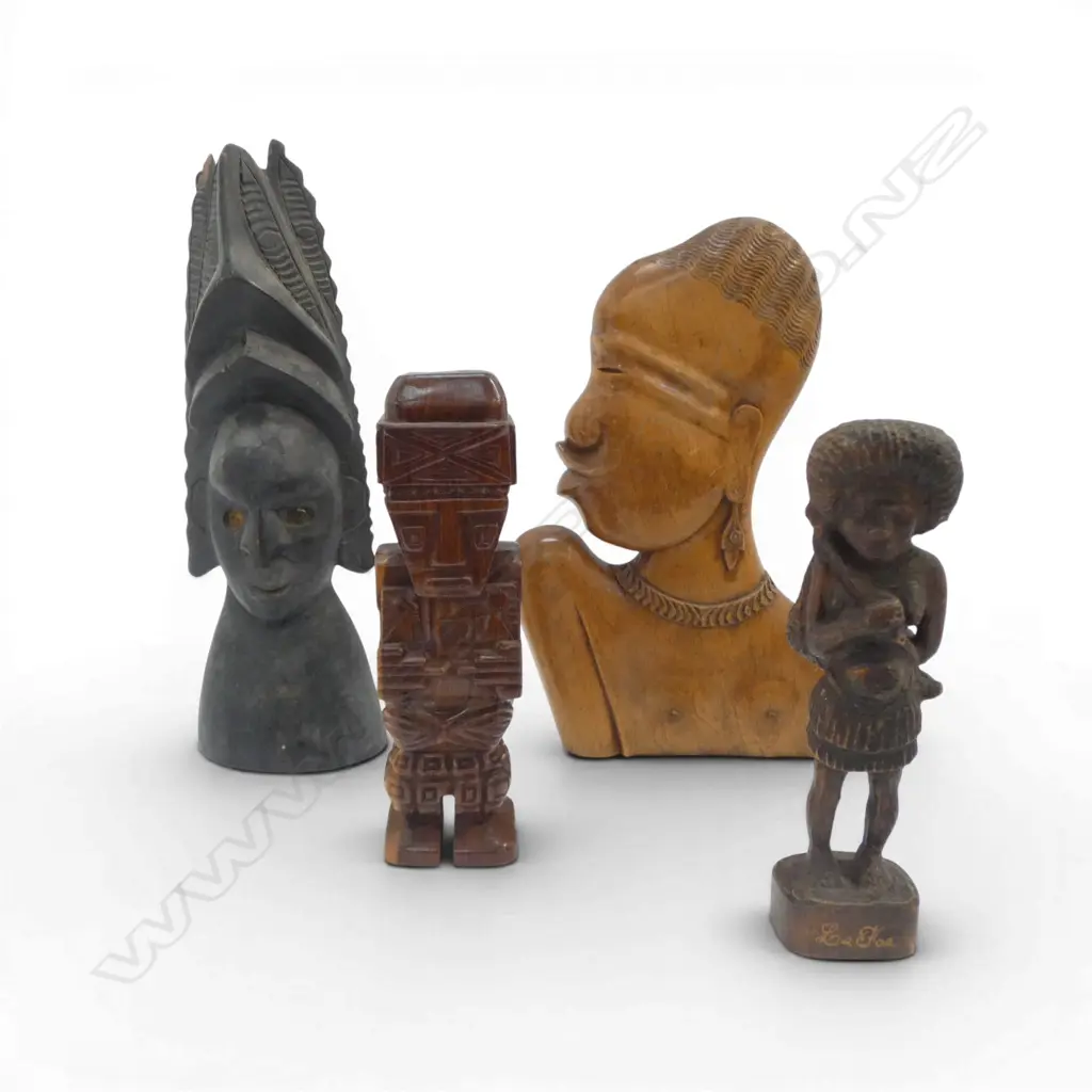 FOUR VINTAGE WOODEN CARVED TRIBAL FIGURES, L.240MM-390MM Image 1++