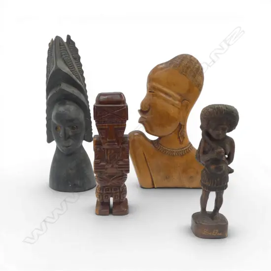 FOUR VINTAGE WOODEN CARVED TRIBAL FIGURES, L.240MM-390MM