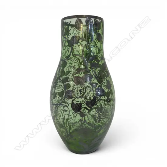 SILVER OVERLAY GLASS VASE fault H.320mm