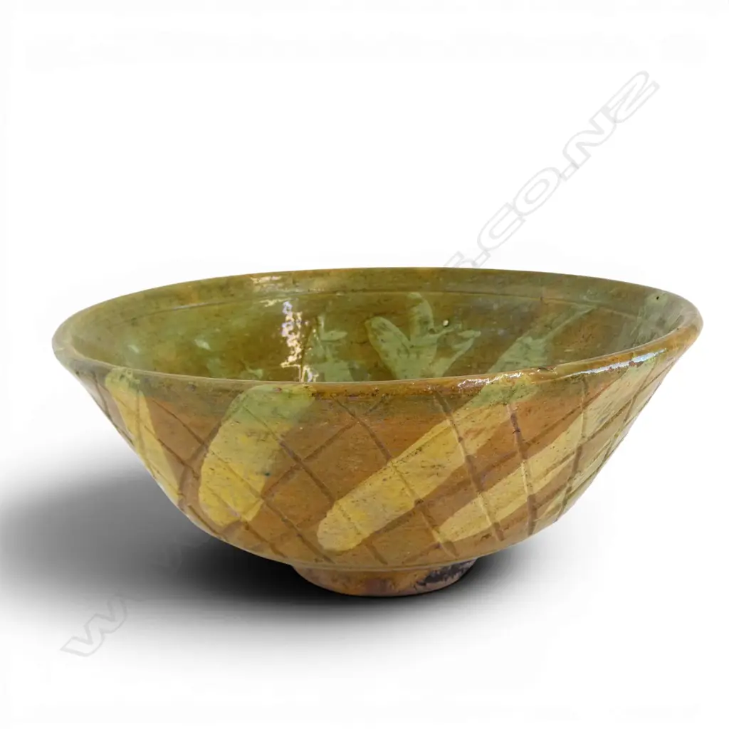 GREEN GLAZED RUSTIC TERRACOTTA BOWL, H.230mm Image 1++
