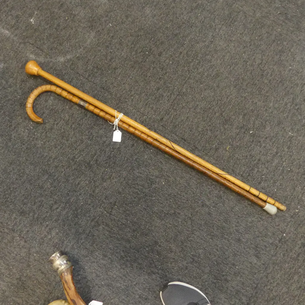 2 VINTAGE WALKINGSTICKS 1 REWA REWA PAUA INLAY 1 S/SILVER COLLAR WW1 Image 1++