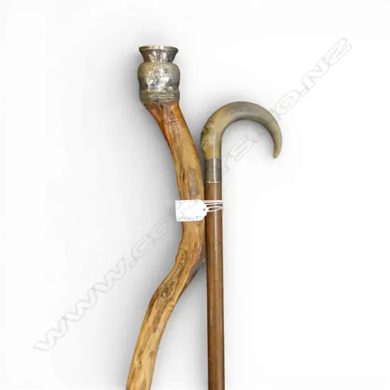 VINTAGE RAMS HORN HANDLED WALKINGSTICK & 1890S JERSEY COIN WALKINGSTICK