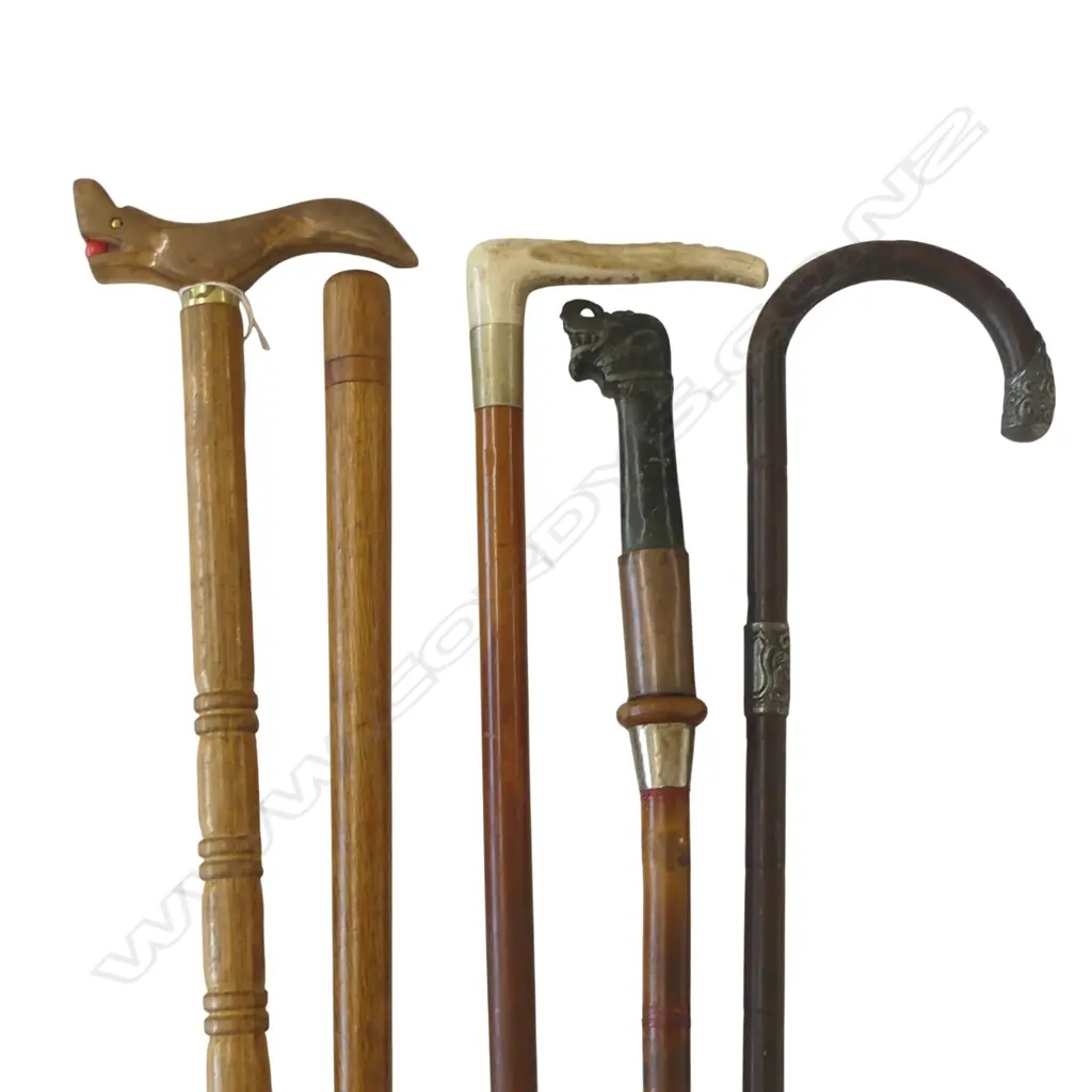 4 WALKING STICKS one w. silver cap & collar + RIDING CROP Image 1++