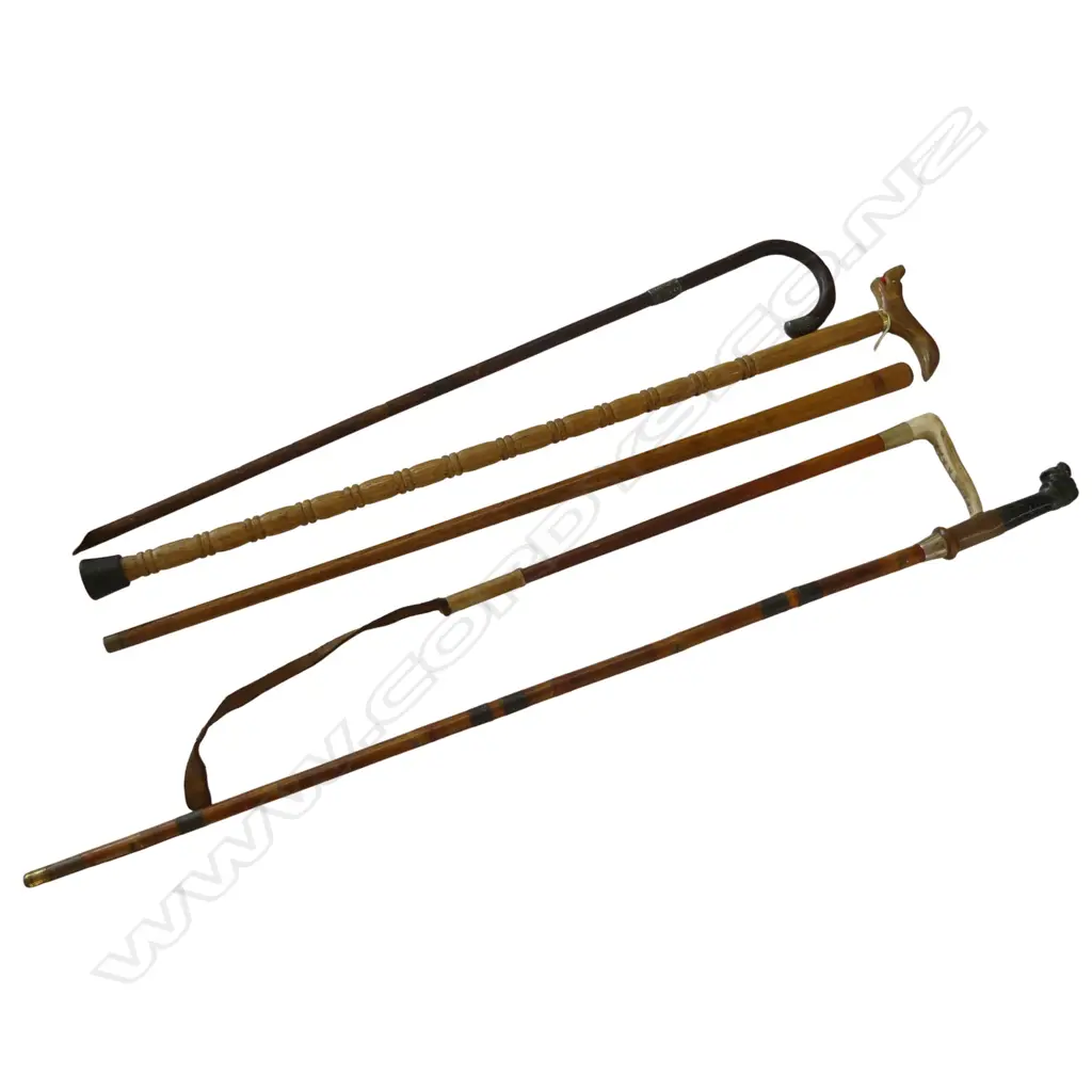 4 WALKING STICKS one w. silver cap & collar + RIDING CROP Image 1++
