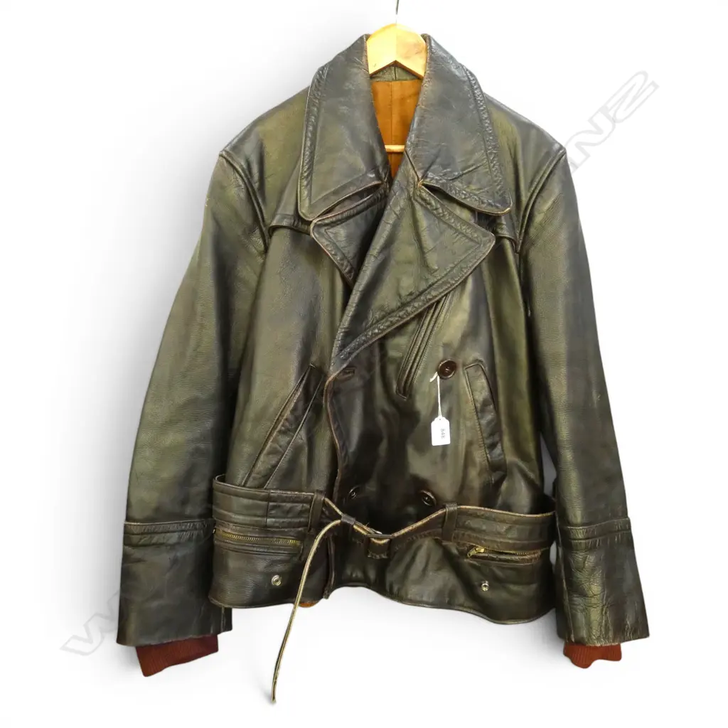 VINTAGE 'HERCULES' LEATHER AVIATOR'S TYPE JACKET lge buttons + leather waist belt. A heavy robust example. Men's med/lge Image 1++