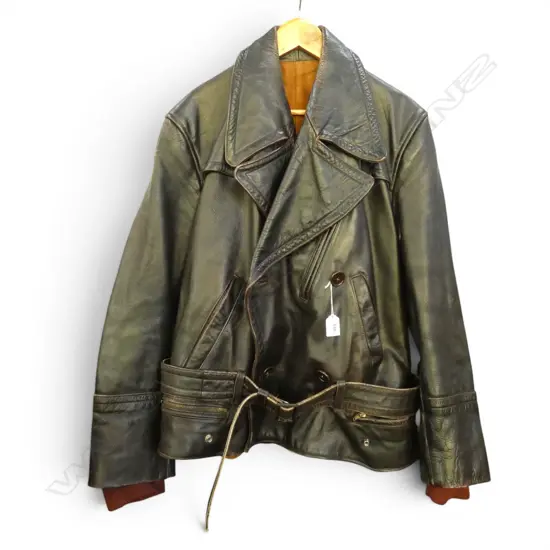 VINTAGE 'HERCULES' LEATHER AVIATOR'S TYPE JACKET lge buttons + leather waist belt. A heavy robust example. Men's med/lge