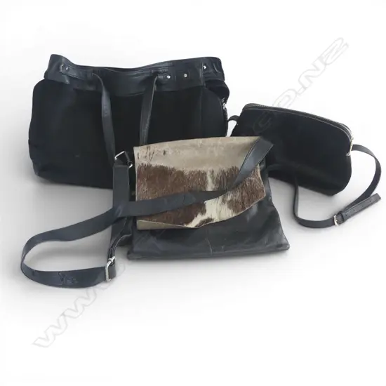 3 VINTAGE ANIMAL HIDE & LEATHER SHOULDER BAGS
