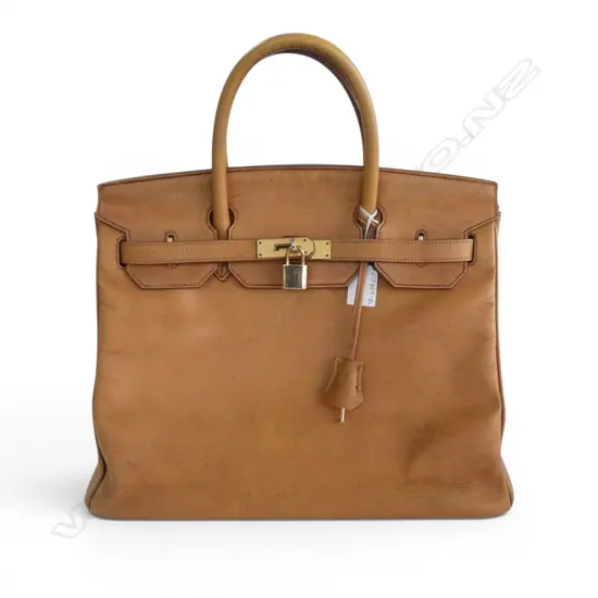 TAN LEATHER HANDBAG, stamped Made in Italy, 370 X 270mm