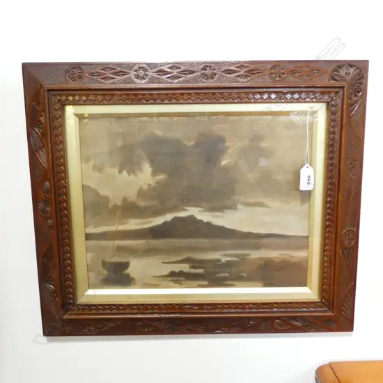 ARTIST UNKNOWN, VIEW OF RANGITOTO, OIL ON CANVAS (HOUSED IN ANTIQUE CHIP CARVED FRAME), 250 X 325mm