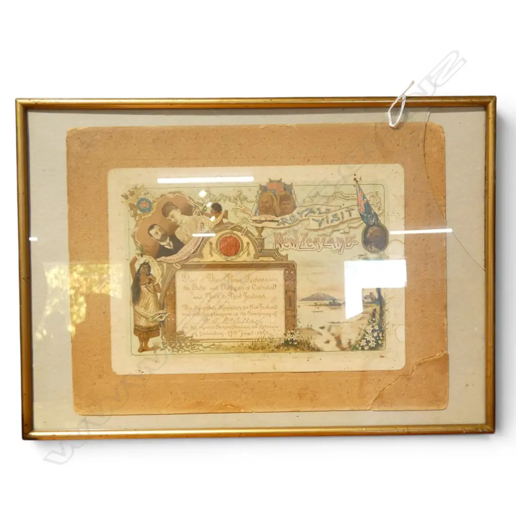 FRAMED 1901 ROYAL VISIT INVITATION 'TO JOIN THE MAORI DEMONSTRATION IN ROTORUA' frame fault... 265x350m Image 1++