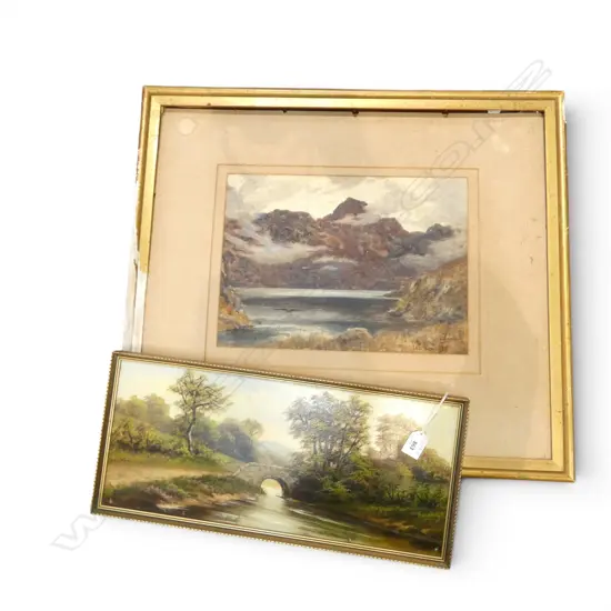 CHARLES WORSLEY, LAKE SCENE, WATERCOLOUR, SIGNED, 260 X 355mm (foxing, and no glass) + B DALTON RIVER LANDSCAPE OIL 