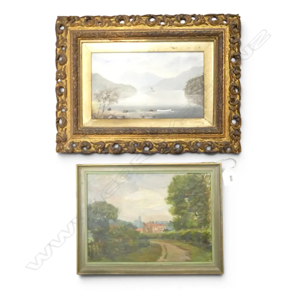 2 WORKS, HARRY L. RICHARDSON, LANDSCAPE (ATTR) OIL, 190 X 265MM & NZ COLONIAL SCHOOL, 'THOMPSON SOUND', OIL, 140 X 240MM Image 1++